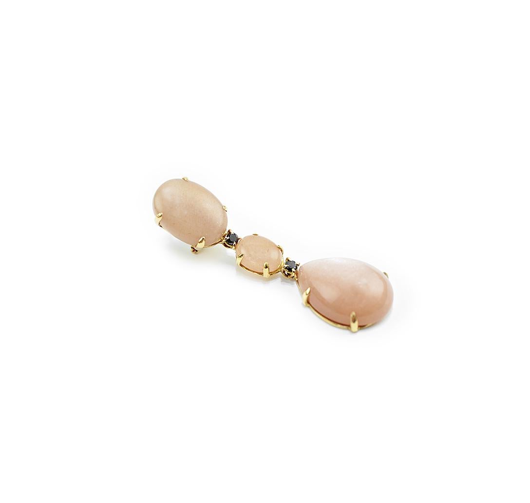 Artisan Peach Moonstone 18 Karat Gold Elegant Dangle Earrings