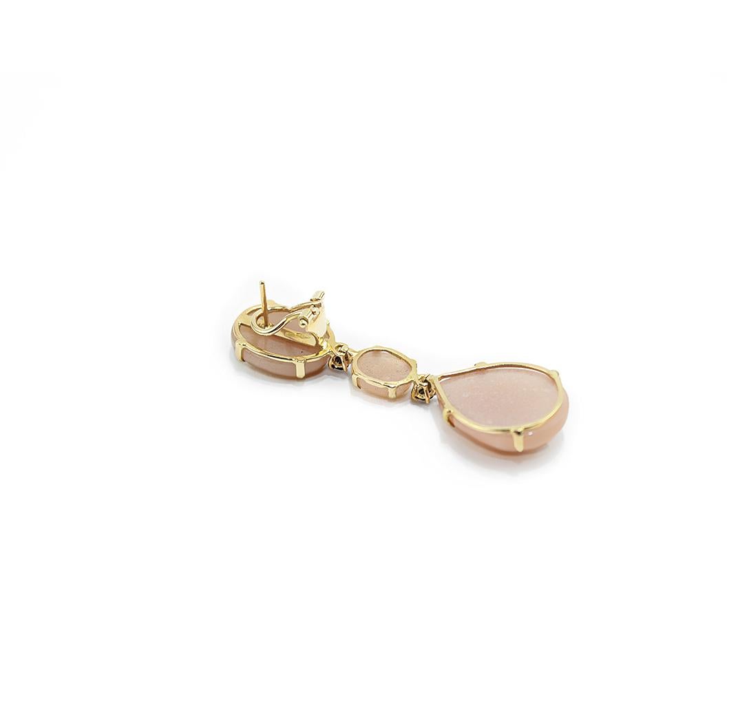 Cabochon Peach Moonstone 18 Karat Gold Elegant Dangle Earrings