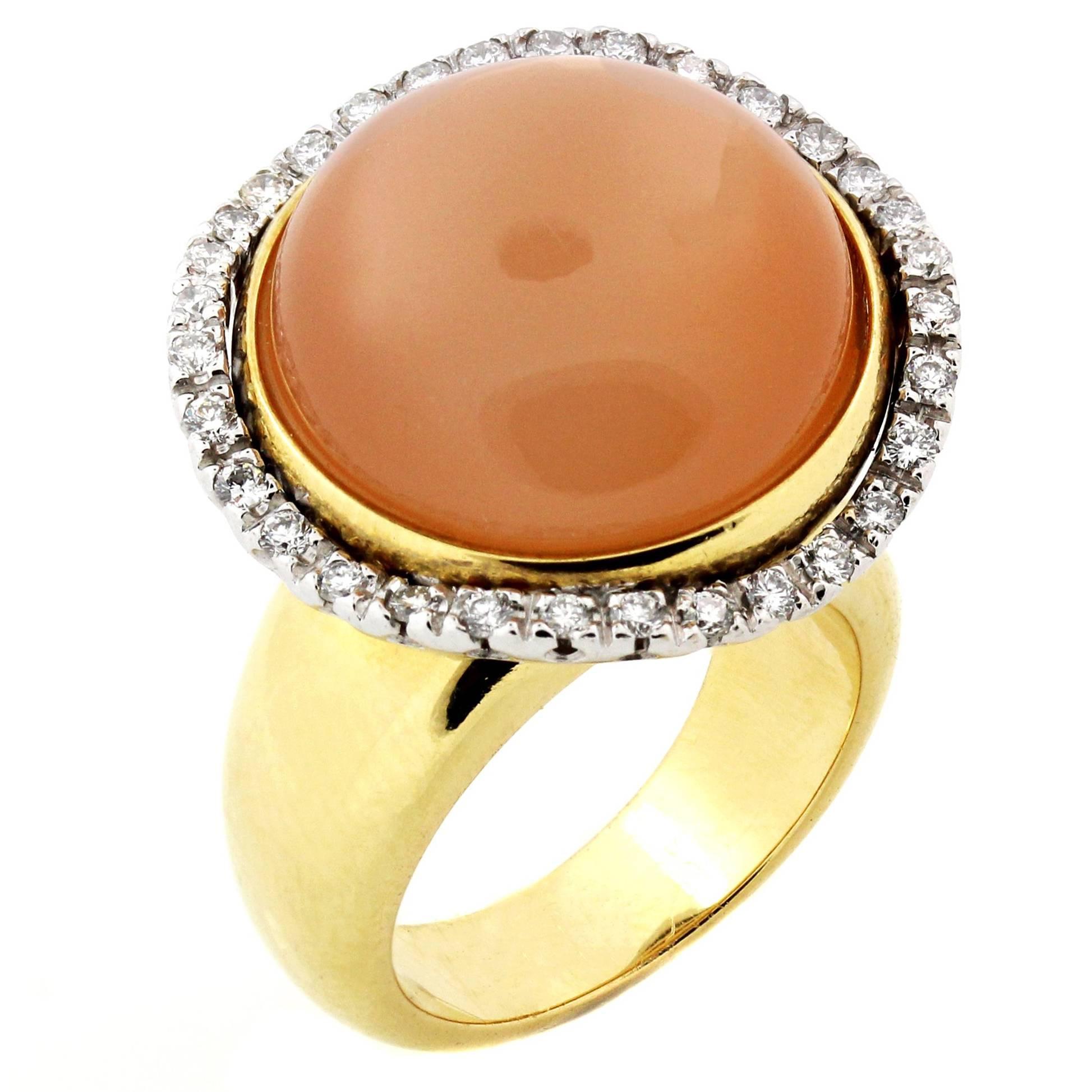 Peach Moonstone Gold and Diamond Ring