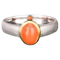 Peach Moonstone Ring 1.30 Carats Gold Plated Silver