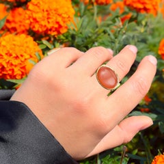 Pfirsich Mondstein Ring 9.5 Karat Vergoldet Silber