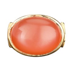 Peach Moonstone Ring 9.5 Carats Gold Plated Silver