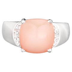 Peach Moonstone Ring With White Topaz 6.47 Carats Sterling Silver