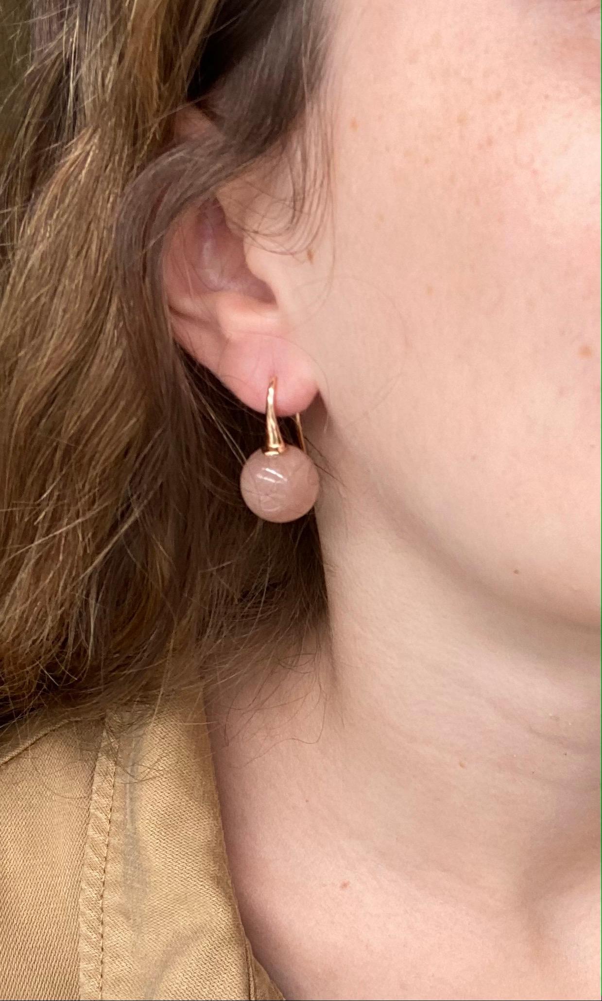 Round Cut Peach Moonstone Rose Gold Earrings For Sale