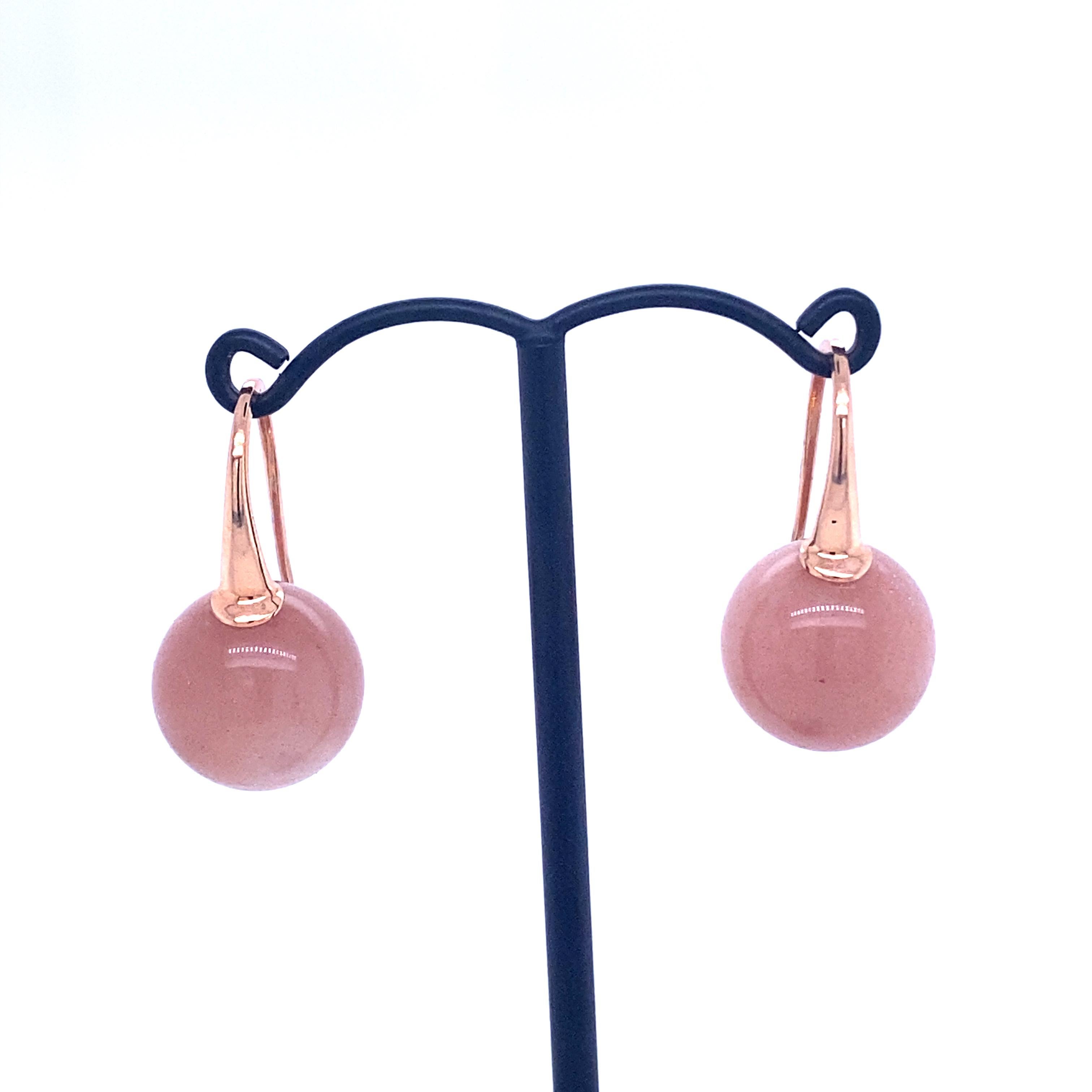 Peach Moonstone Rose Gold Earrings In New Condition For Sale In Vannes, FR