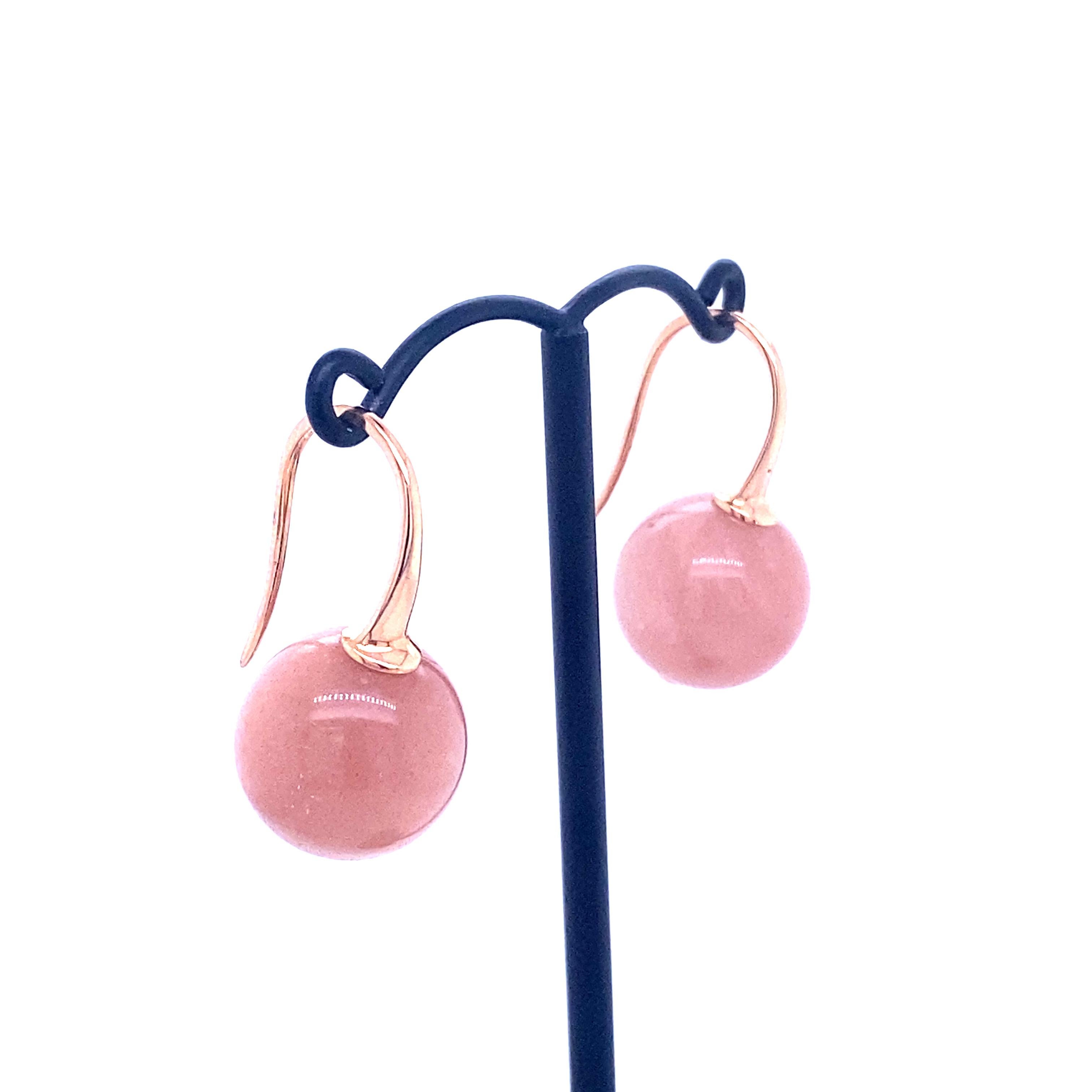 Women's Peach Moonstone Rose Gold Earrings For Sale