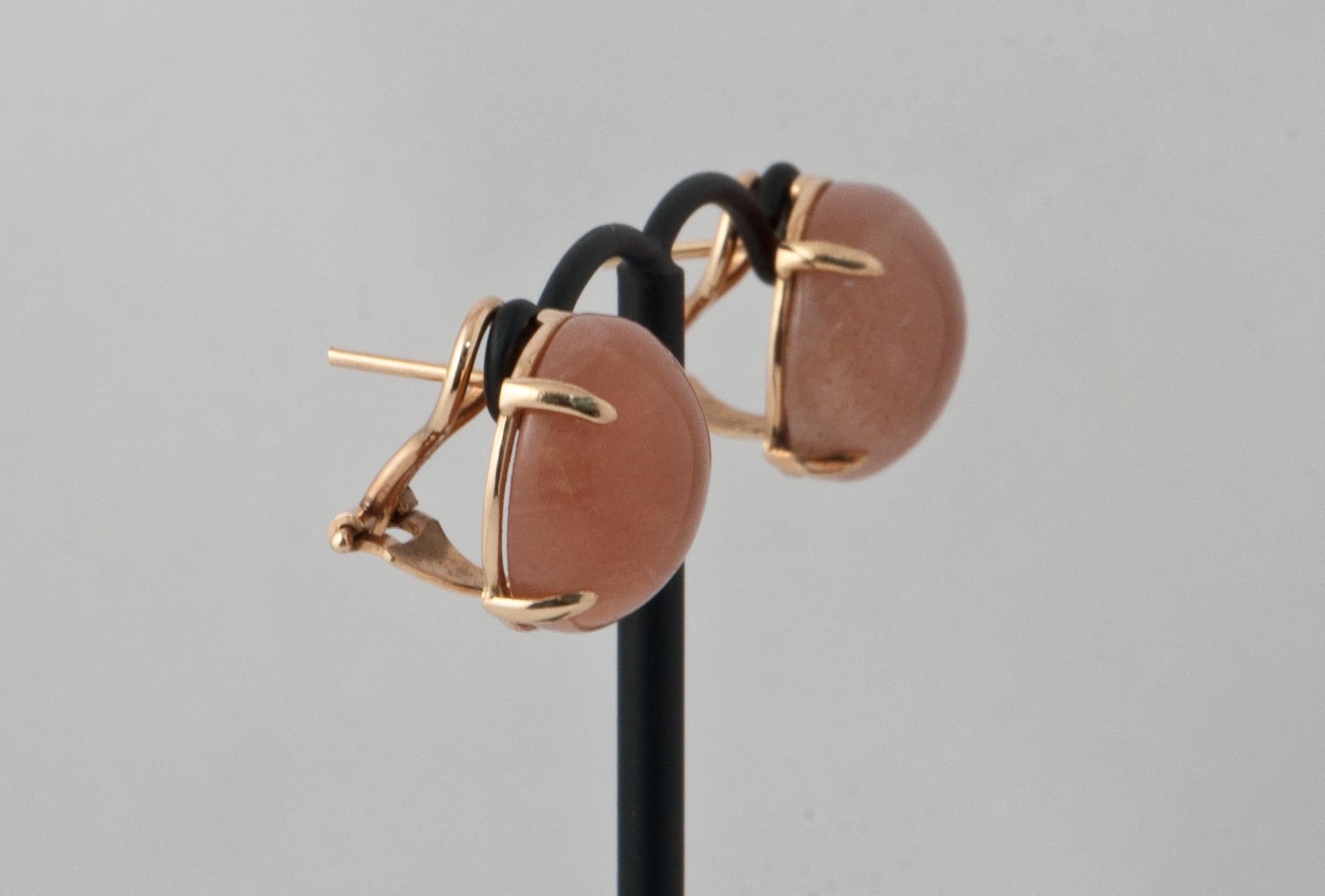 Contemporary Peach Moonstone Shape Round on Rose Gold Stud Earring