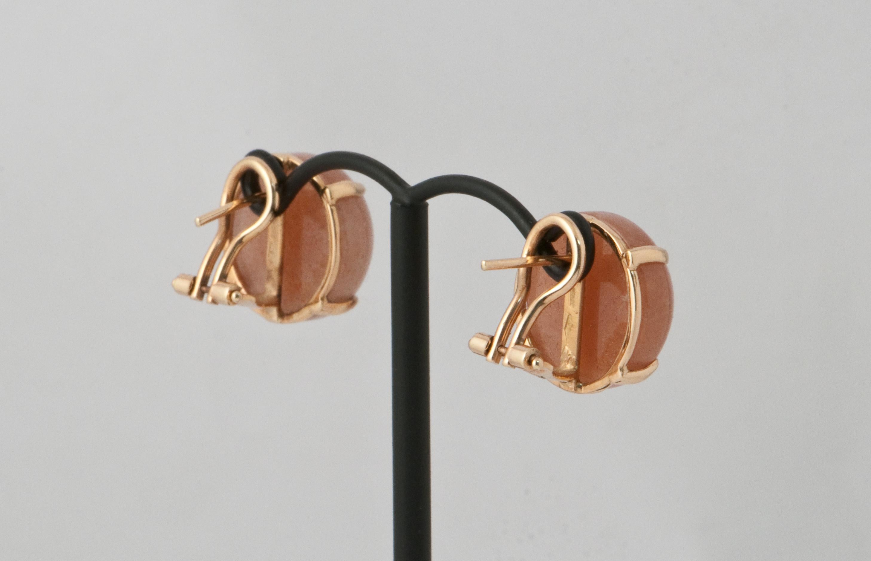 Round Cut Peach Moonstone Shape Round on Rose Gold Stud Earring