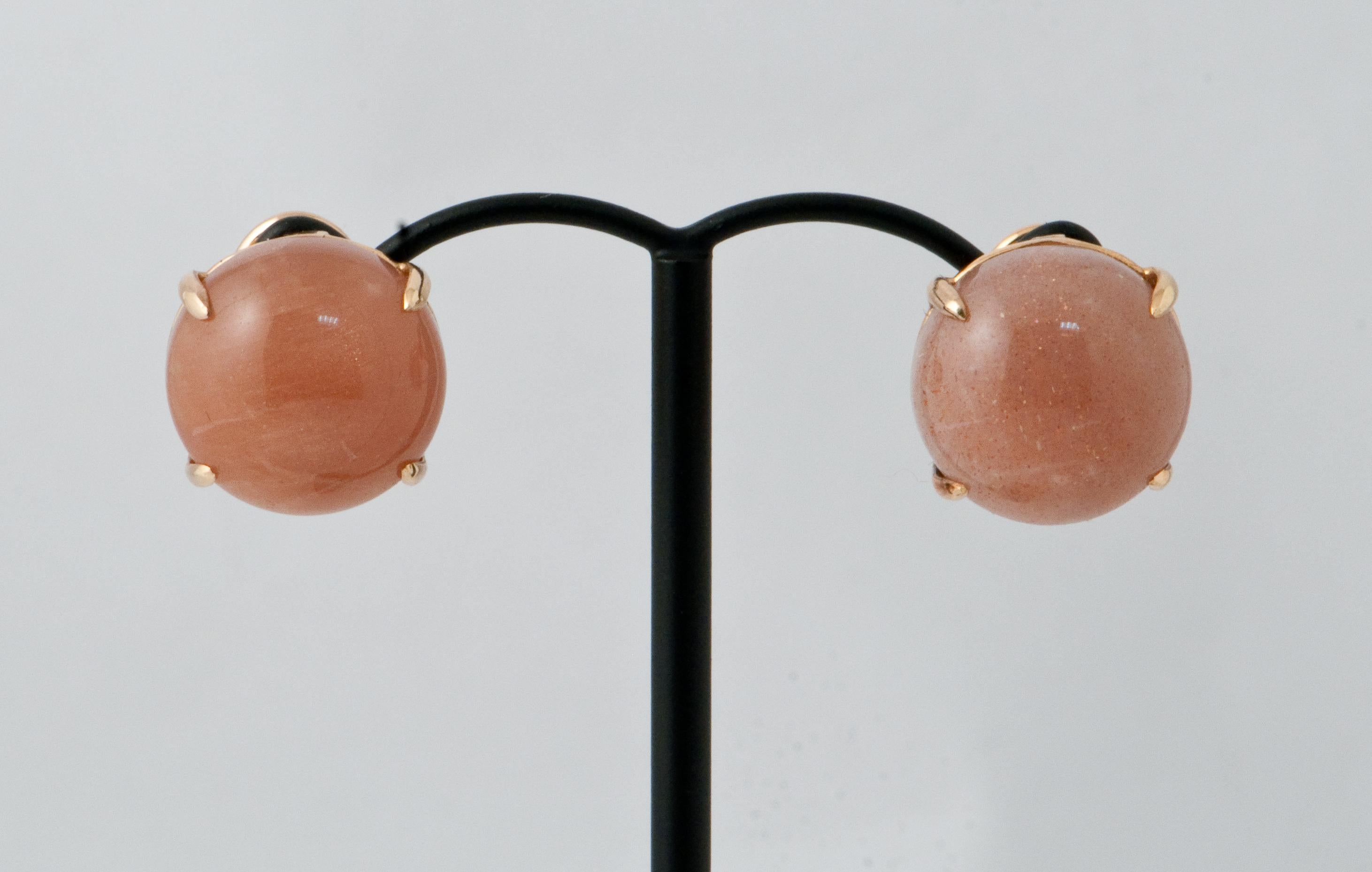 Peach Moonstone Shape Round on Rose Gold Stud Earring 1