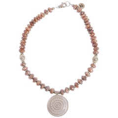 Peach Moonstone Sun and the Moon Necklace - Limited
