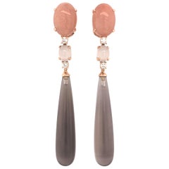 Peach Moonstones Smoky Quartz and Diamonds Pink Gold Chandelier Earrings