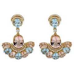 Orecchini con Morganite Peach, Acquamarina Brasiliana e Diamanti in Oro Giallo 18K