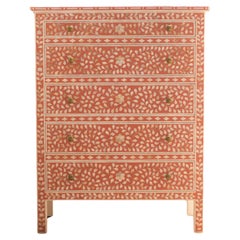 Peach Mother of Pearl Inlay Tallboy Dresser – Floral Elegance by Artisanal