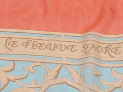 Peach & Multicolor Hermes Le Fleuve Sacre Motif Silk Scarf