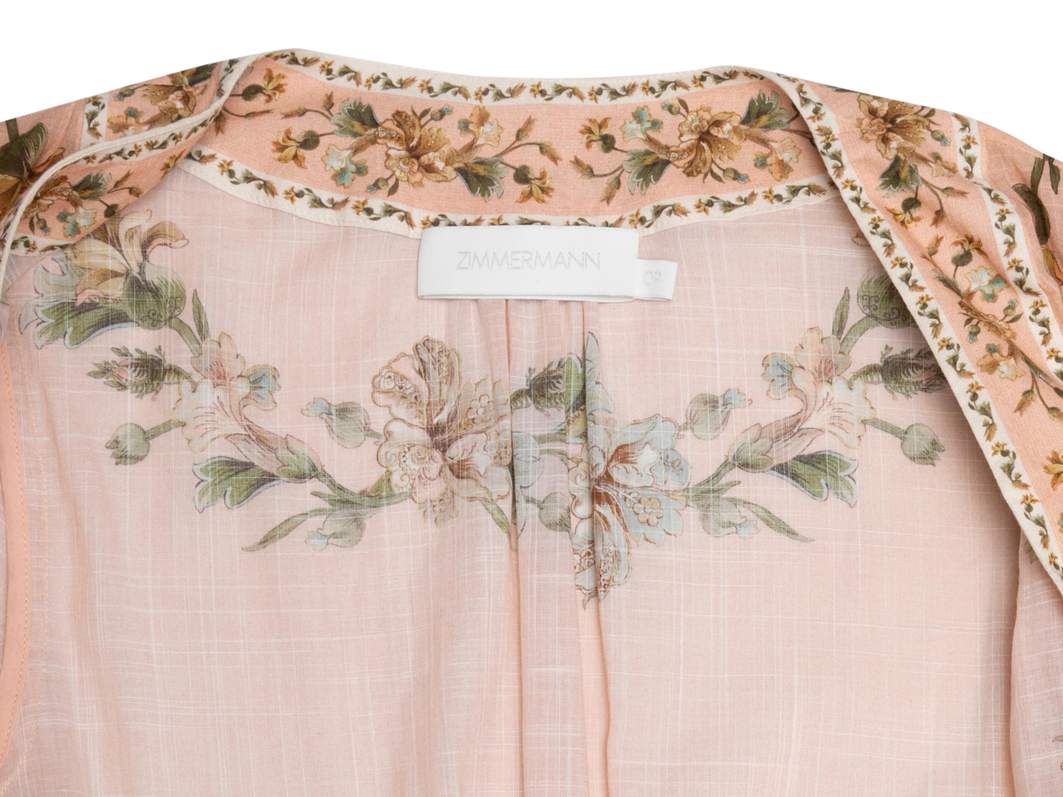 Peach & Multicolor Zimmermann Floral Print Mini Dress Designer Size 0P For Sale 1
