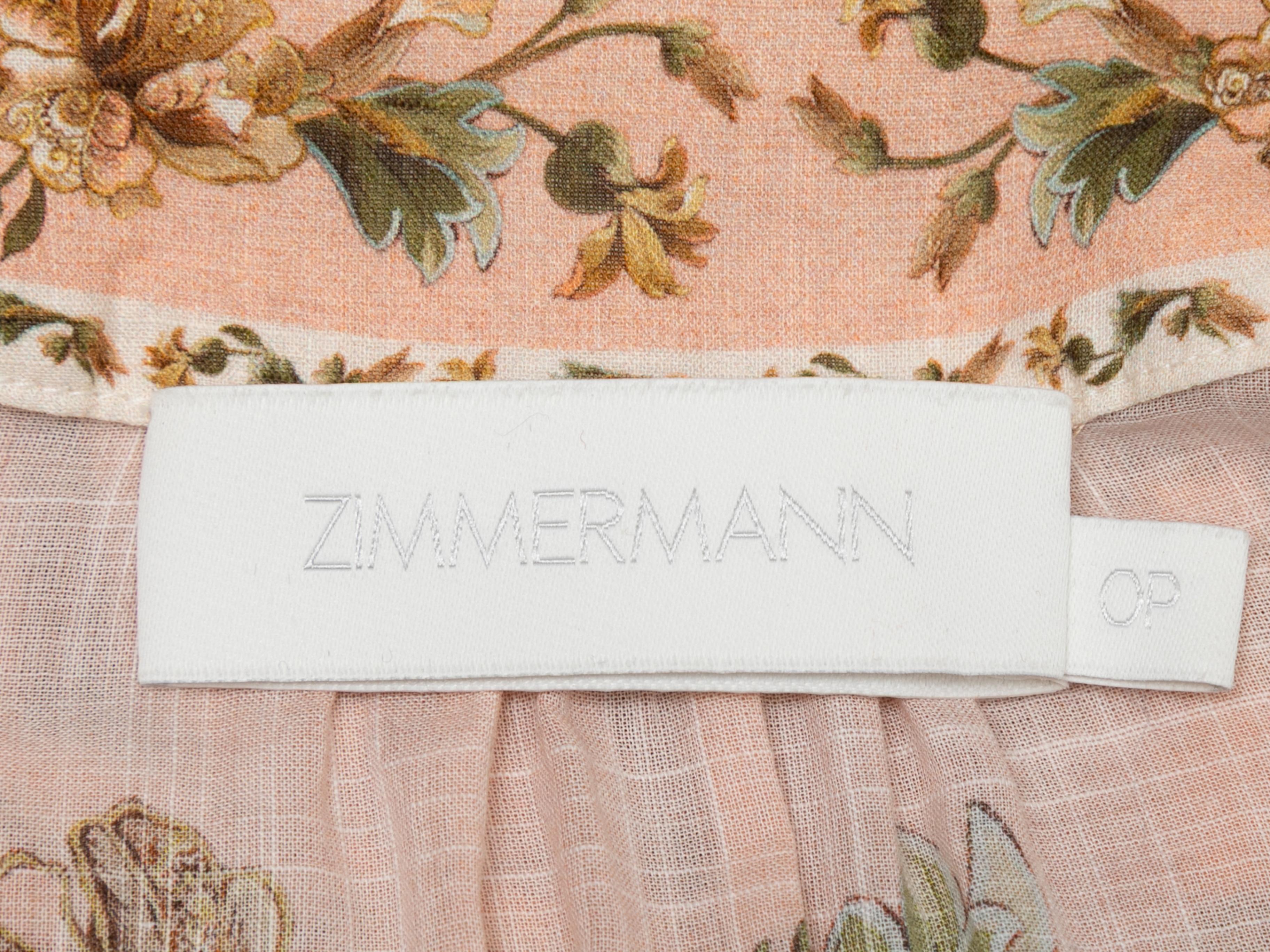 Peach & Multicolor Zimmermann Floral Print Mini Dress Designer Size 0P For Sale 2