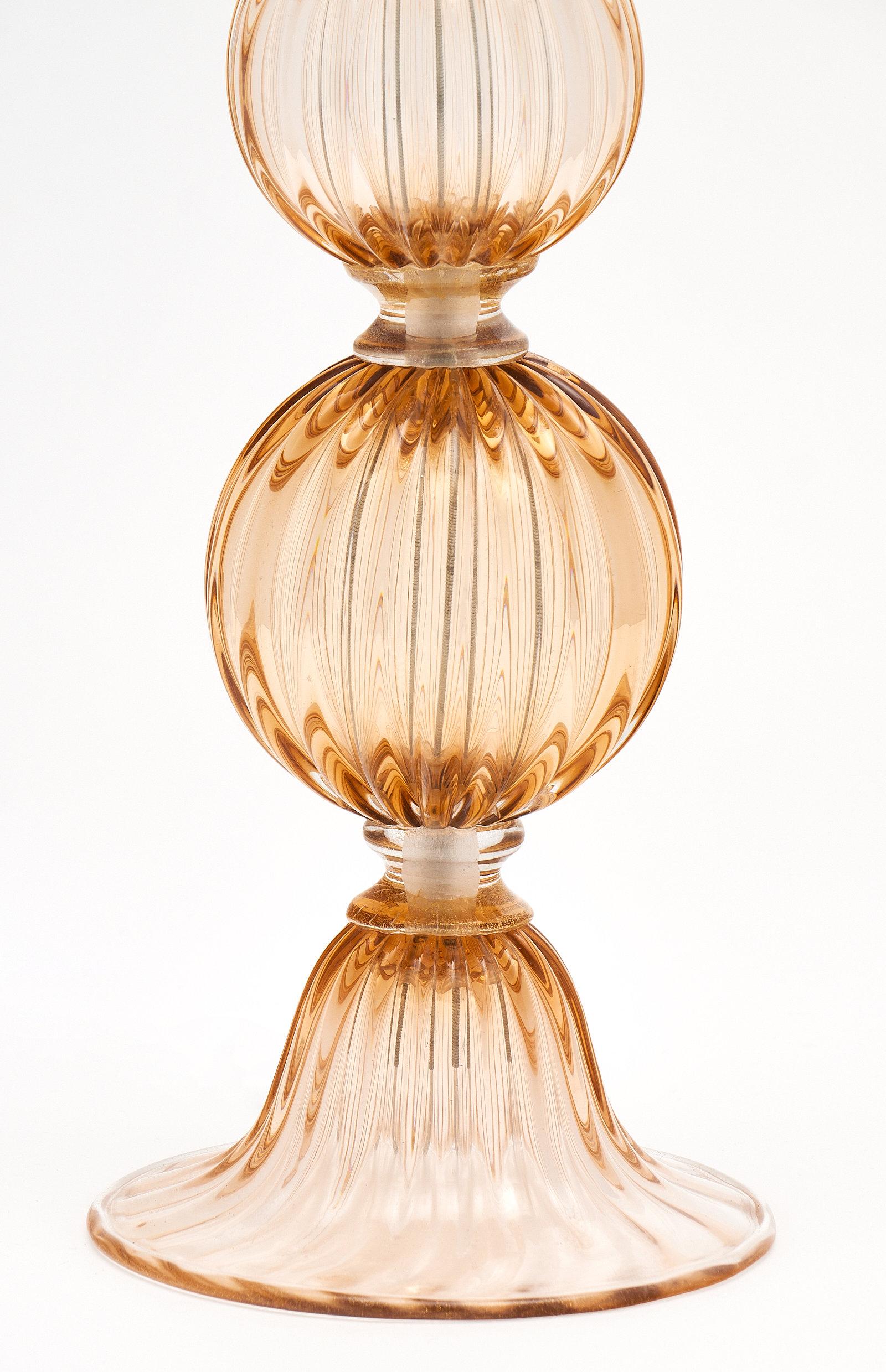 Peach Murano Glass Lamps In Excellent Condition For Sale In Austin, TX