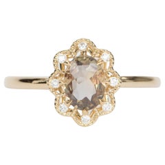 Peach Orange Montana Sapphire with Diamond Halo 14K Yellow Gold Engagement Ring