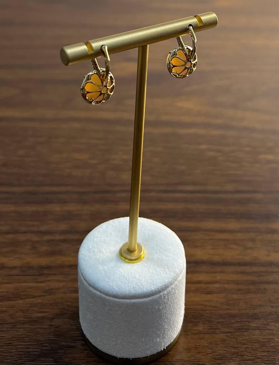 De las mujeres Pendientes de gota de oro amarillo de 14 quilates con halo de diamantes de piedra lunar naranja melocotón en venta
