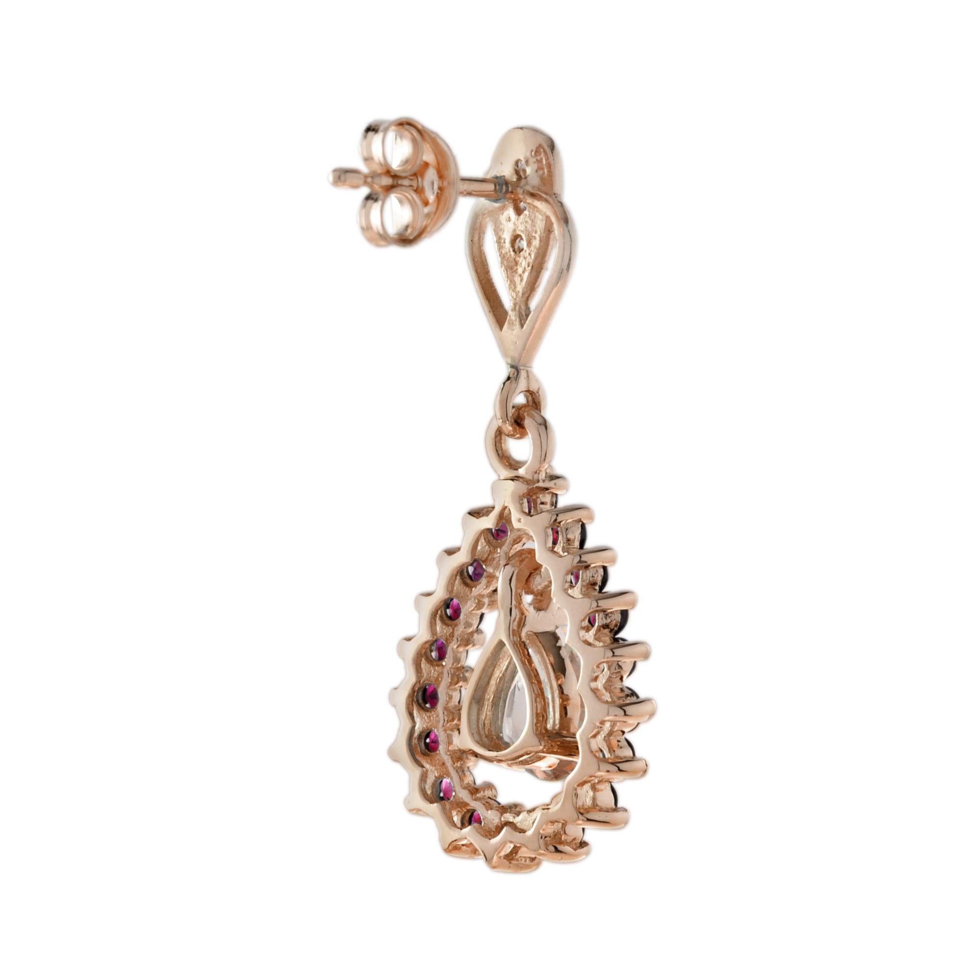 Art Deco Peach Orange Morganite Ruby Diamond Vintage Style Drop Dangle Gold Earrings For Sale
