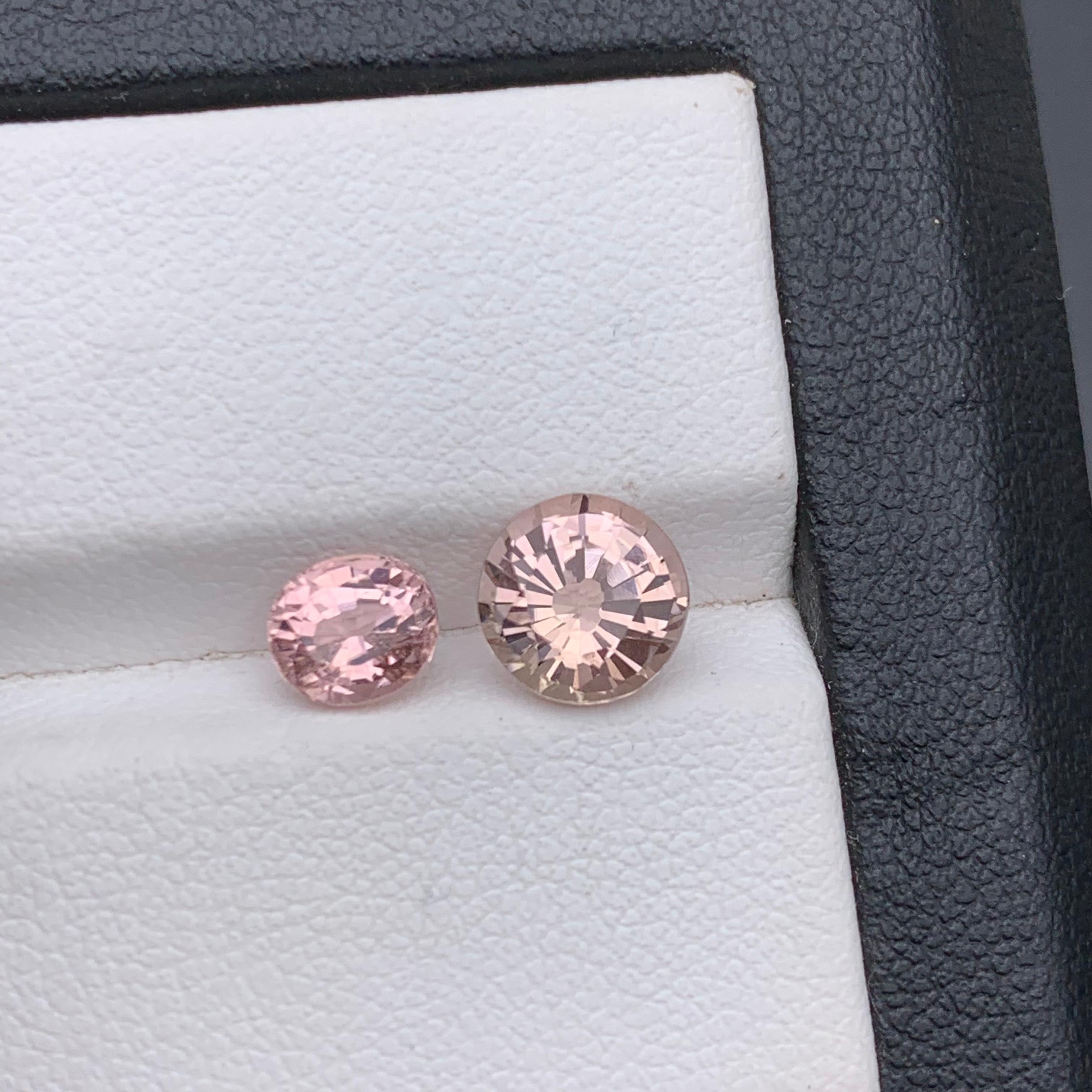 Contemporary Peach & Peachy Baby Pink Natural Tourmaline Ring Loose Gemstones 2.15 Ct Round For Sale