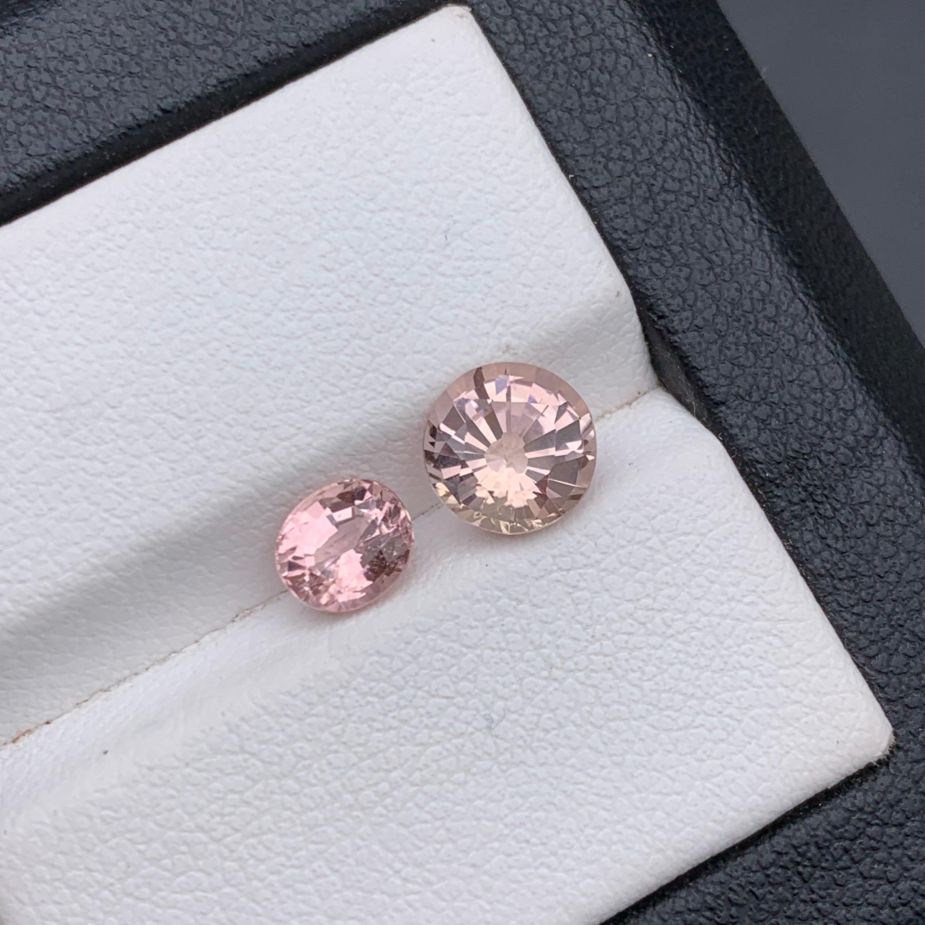 Peach & Peachy Baby Pink Natural Tourmaline Ring Loose Gemstones 2.15 Ct Round In New Condition For Sale In Peshawar, PK