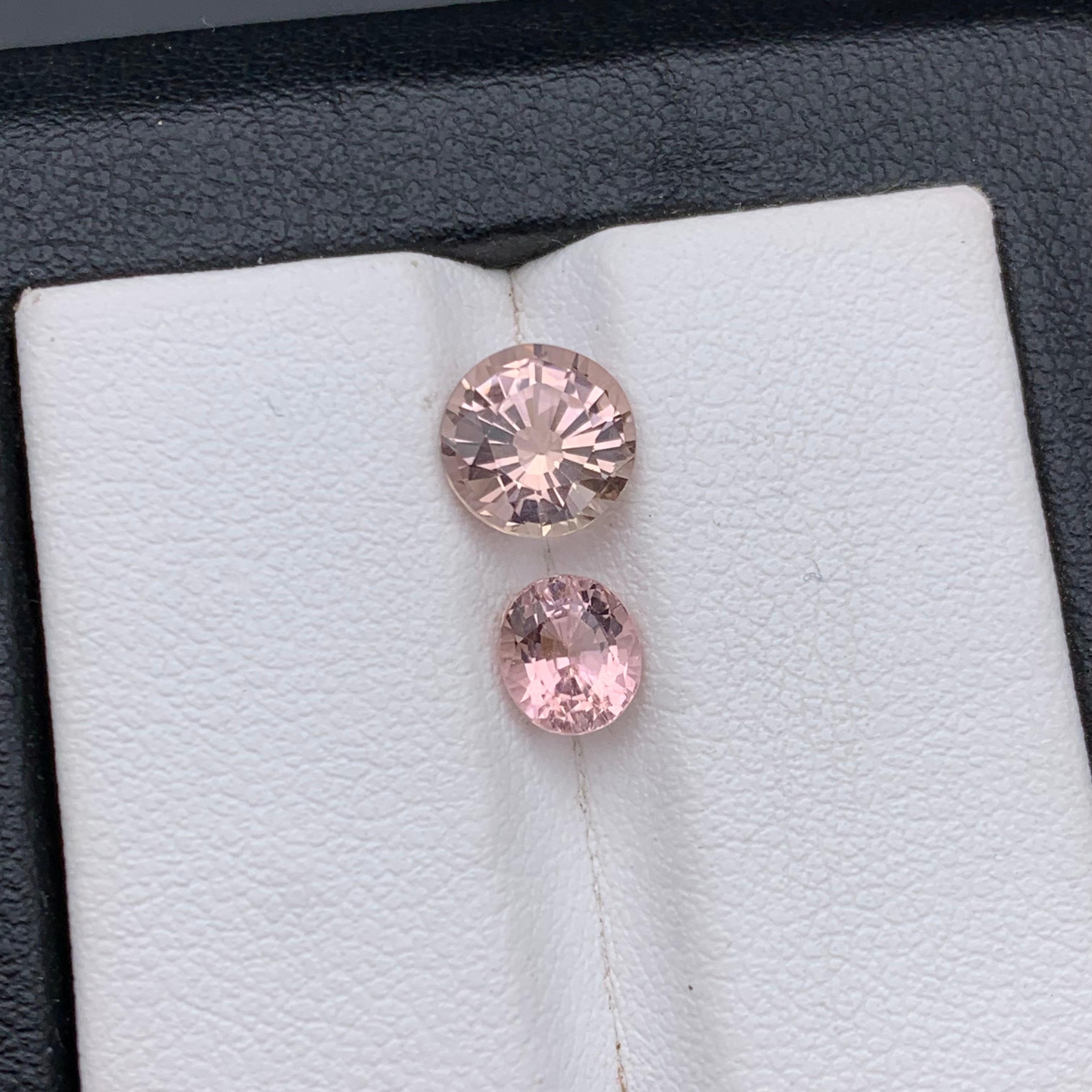 Women's or Men's Peach & Peachy Baby Pink Natural Tourmaline Ring Loose Gemstones 2.15 Ct Round For Sale