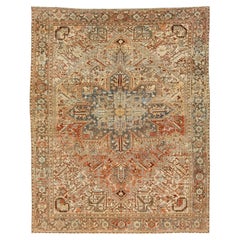 Pfirsich Persisch Heriz Antike Wolle Teppich mit einem Medaillon-Motiv aus den 1920er Jahren