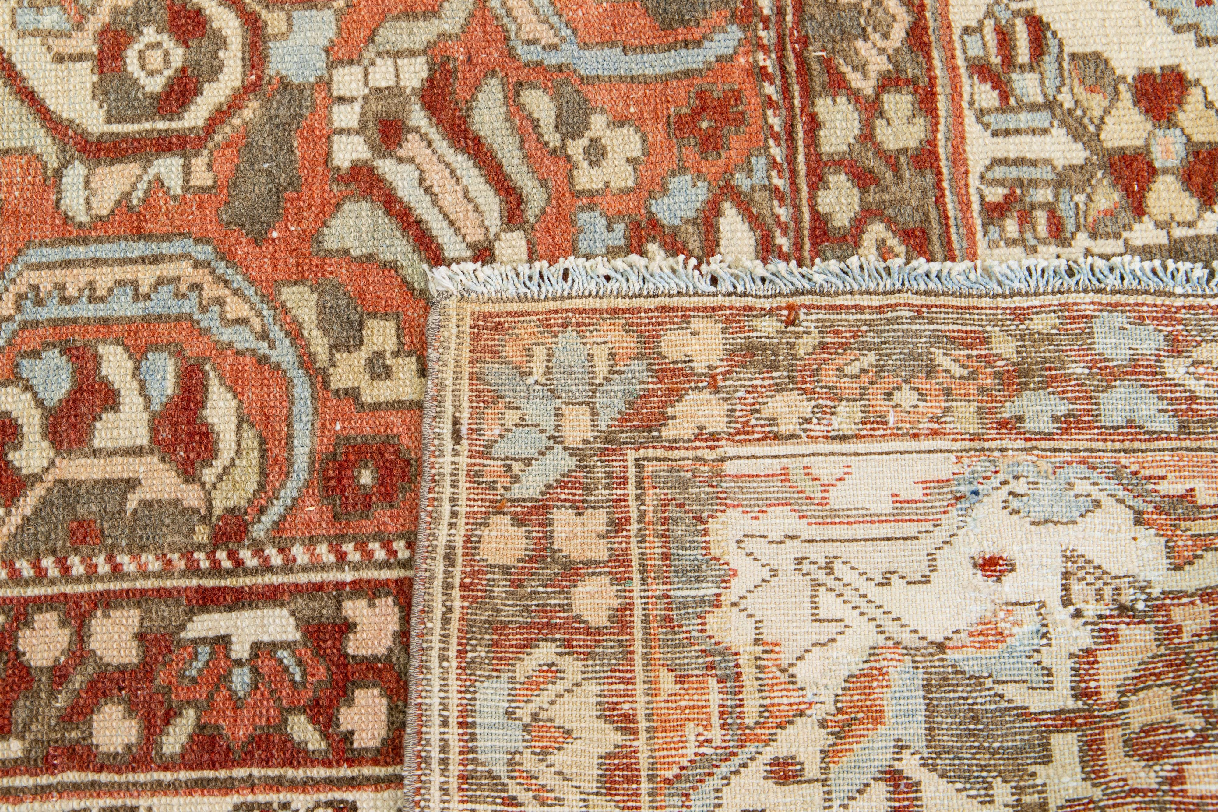 Peach Persian Medallion Bakhtiari Wool Rug was handcrafted in the 1920s For Sale 2