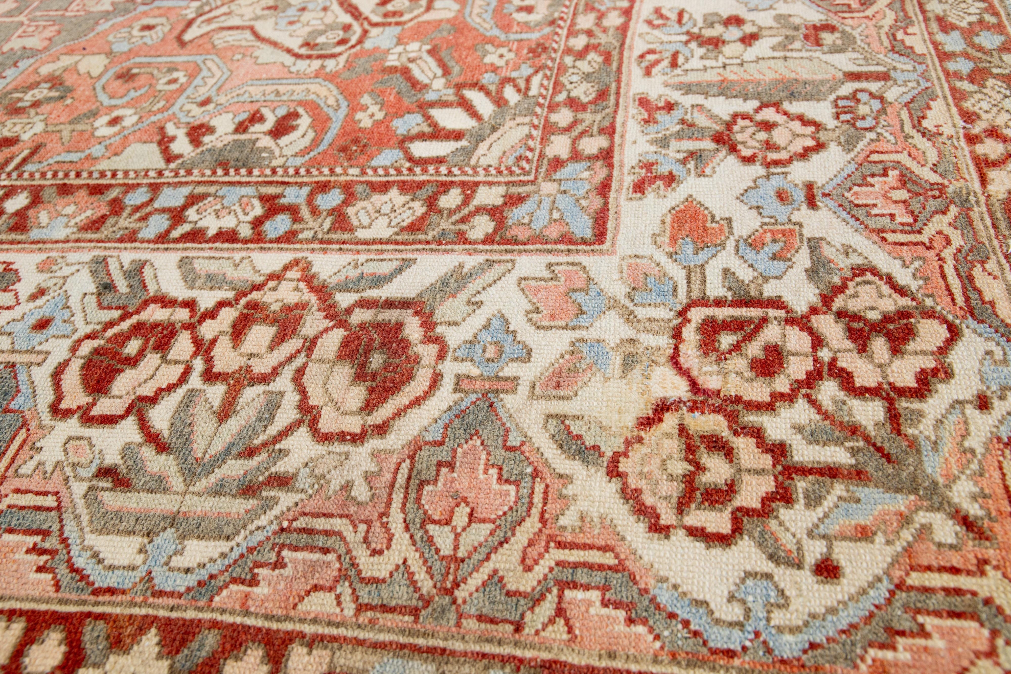 Peach Persian Medallion Bakhtiari Wool Rug was handcrafted in the 1920s For Sale 3