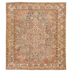 Peach Persian Medallion Bakhtiari Wool Rug was handcrafted in the 1920s