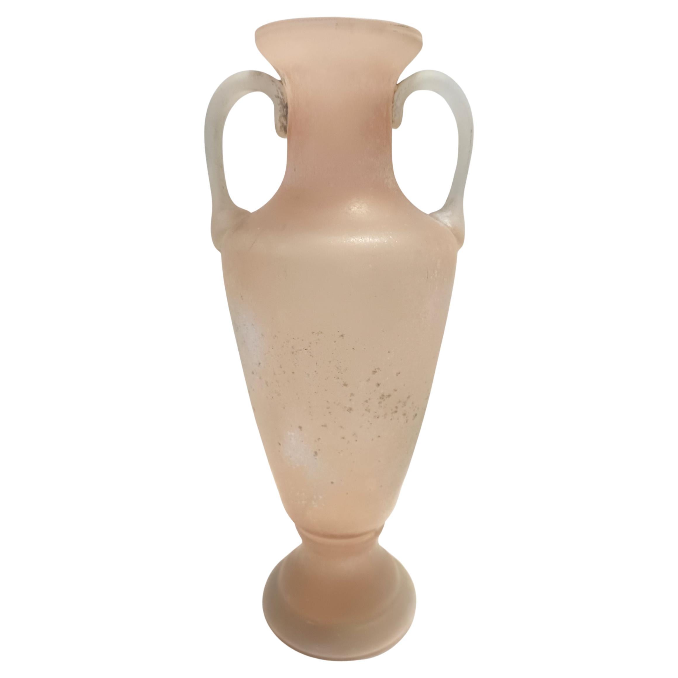 Peach Pink and White Scavo Glass Amphora Vase attr. to Seguso, Italy