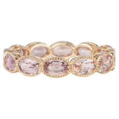Peach Pink Natural Padparadscha Sapphire Full Eternity Wedding Band 14K Gold