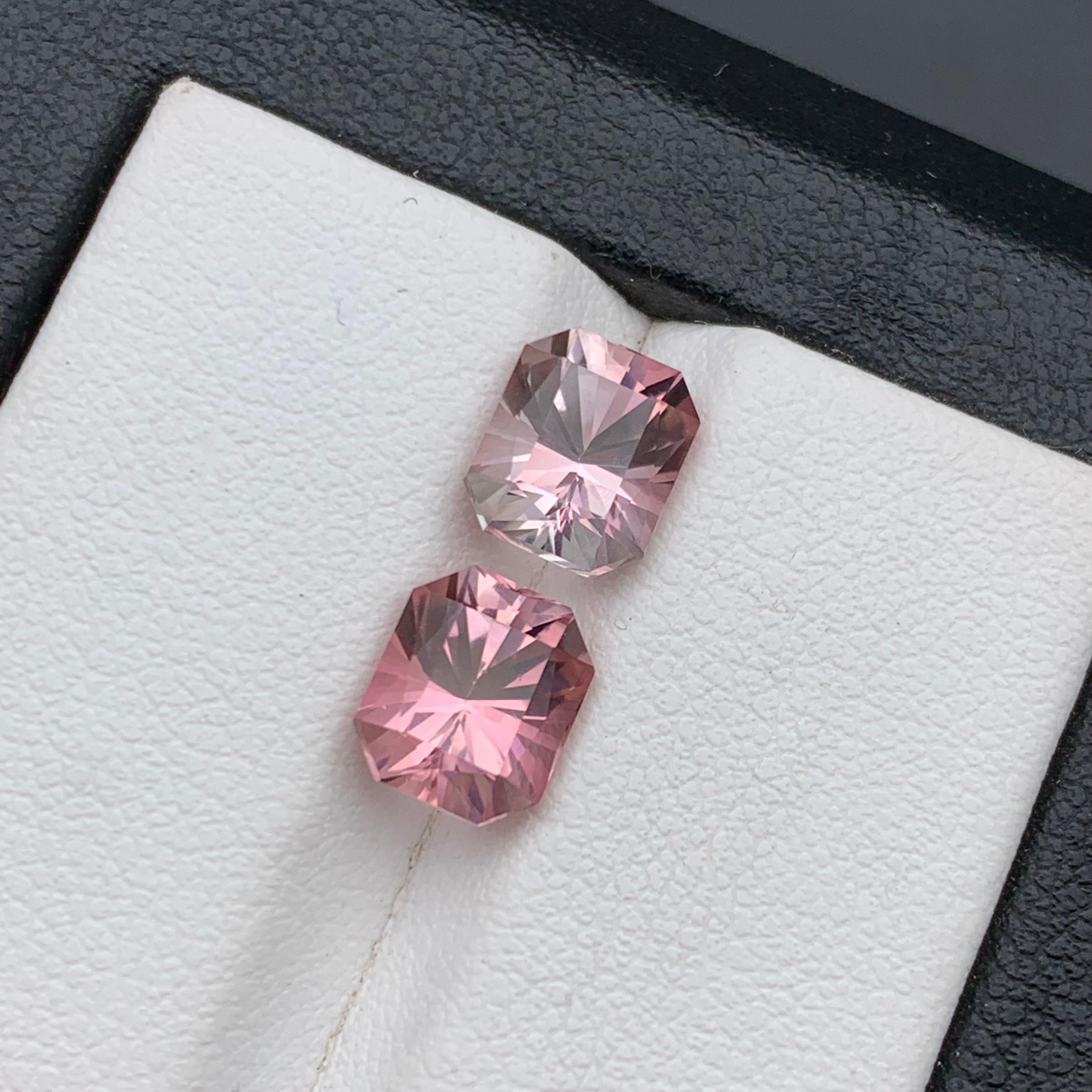 Paar pfirsichfarbene & rosa natürliche Turmalin-Edelsteine, 3,80 Karat, achteckige Smaragdschliff-Ring, Smaragdschliff im Angebot 4