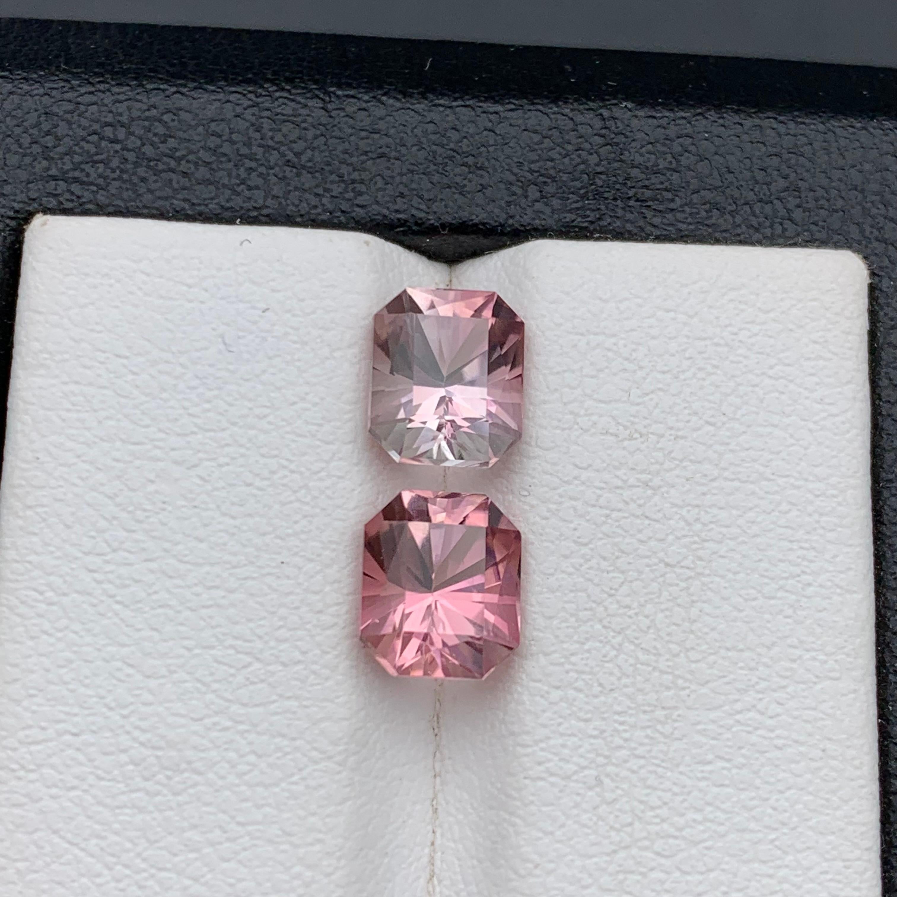 Paar pfirsichfarbene & rosa natürliche Turmalin-Edelsteine, 3,80 Karat, achteckige Smaragdschliff-Ring, Smaragdschliff im Angebot 5