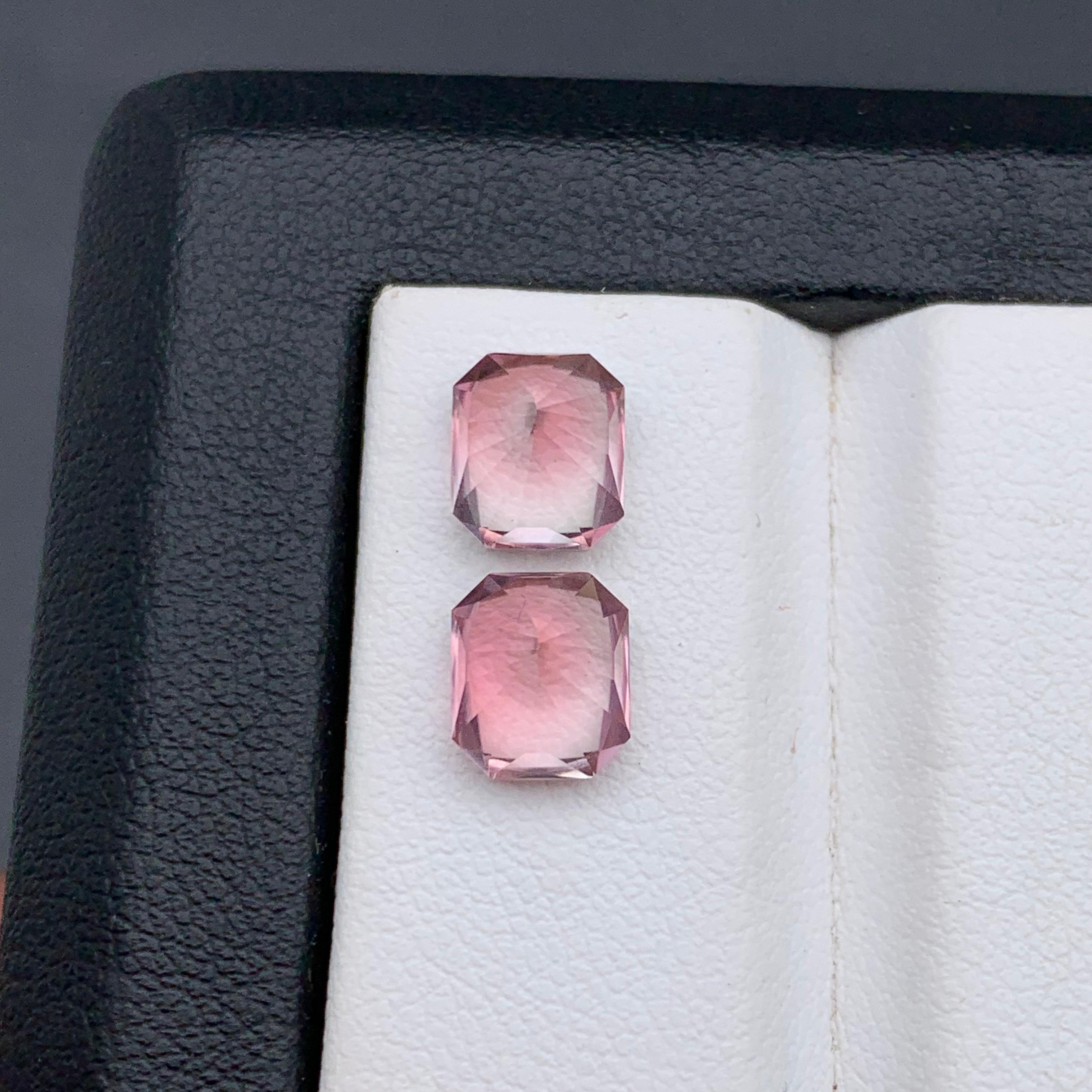 Paar pfirsichfarbene & rosa natürliche Turmalin-Edelsteine, 3,80 Karat, achteckige Smaragdschliff-Ring, Smaragdschliff im Angebot 6