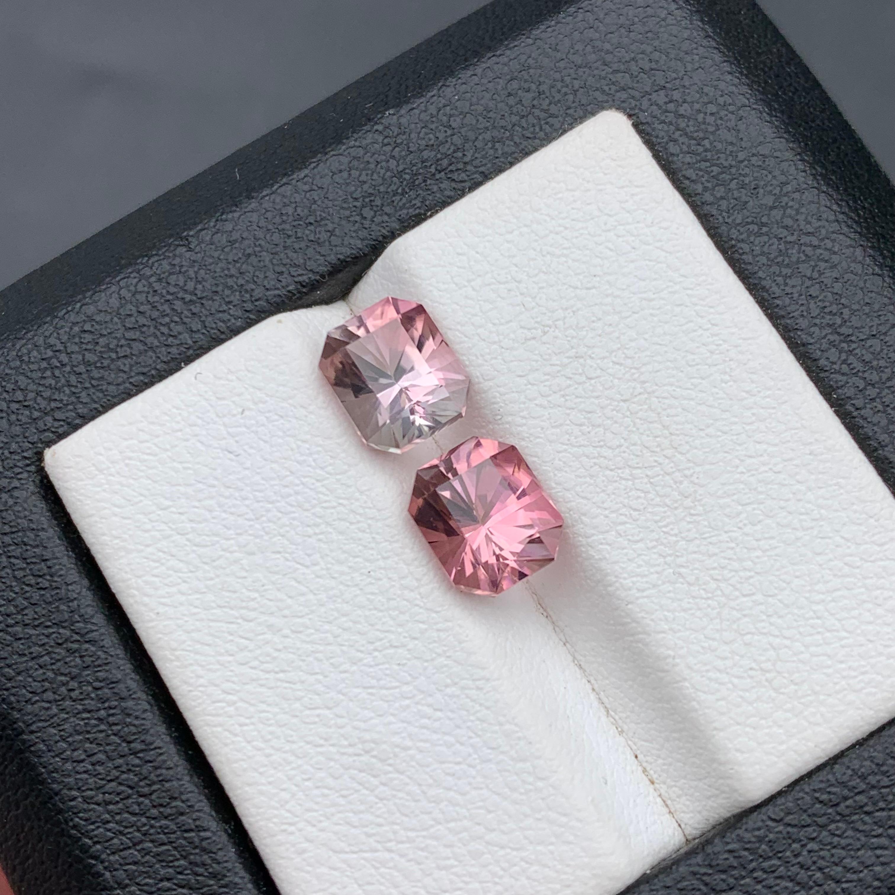 Paar pfirsichfarbene & rosa natürliche Turmalin-Edelsteine, 3,80 Karat, achteckige Smaragdschliff-Ring, Smaragdschliff im Angebot 7