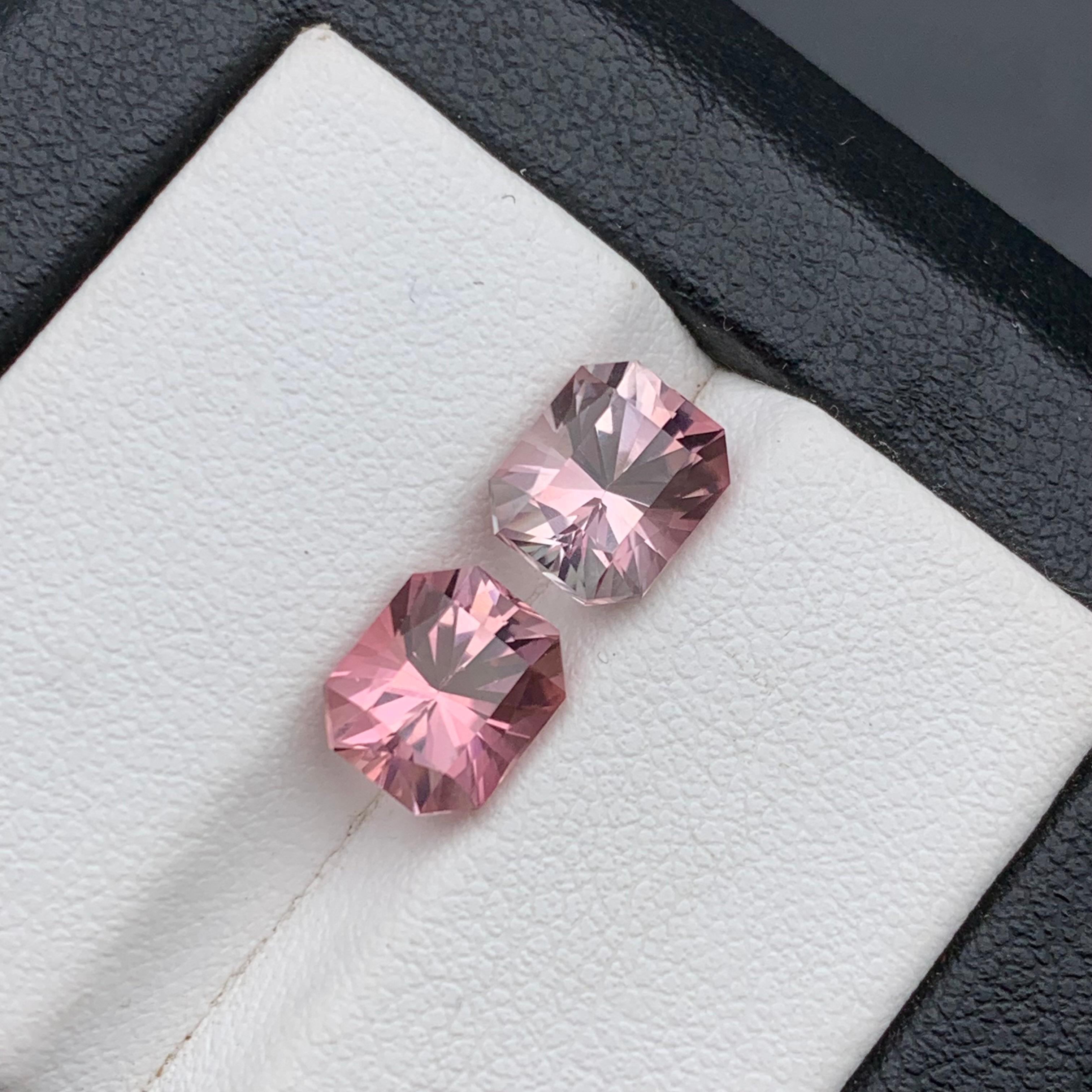 Paar pfirsichfarbene & rosa natürliche Turmalin-Edelsteine, 3,80 Karat, achteckige Smaragdschliff-Ring, Smaragdschliff im Angebot 8