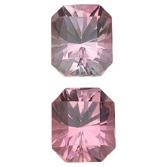 Peach & Pink Natural Tourmaline Gemstones Pair 3.80 Ct Octagon Emerald Cut-Ring