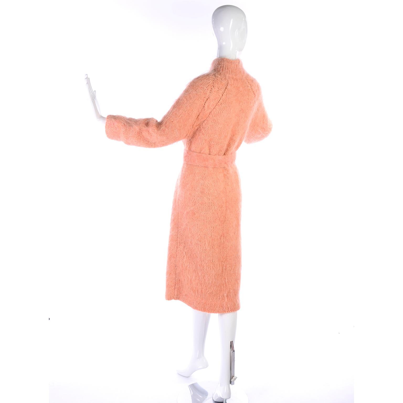 Peach Pink Vintage Mohair Coat With Belt and Decorative Bronze Clasp 2