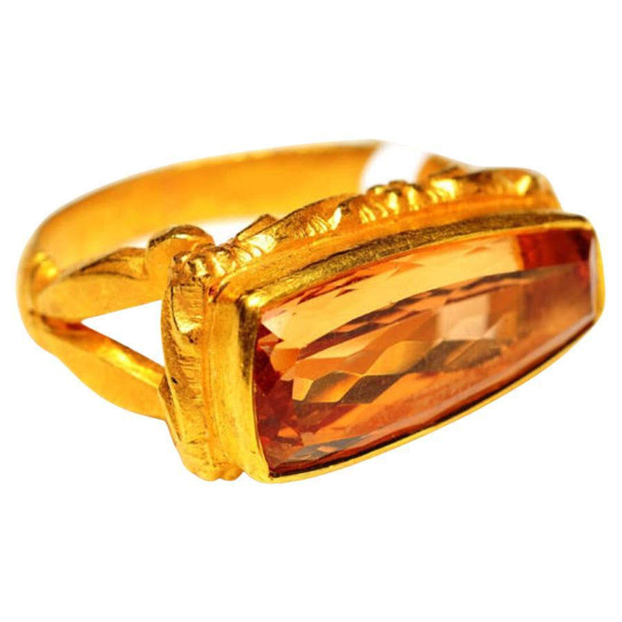 Peach Precious Topaz Ring in Gold For Sale