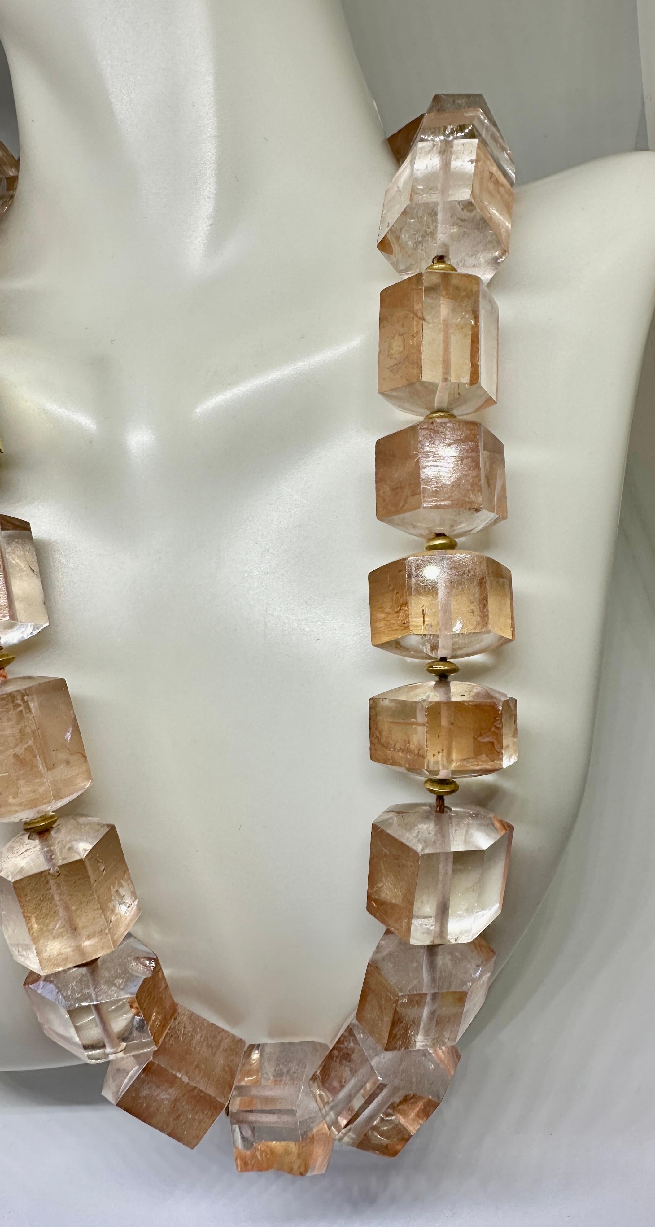 Peach Quartz Necklace 14 Karat Gold Monumental Gorgeous 18.5 Inches For Sale 4