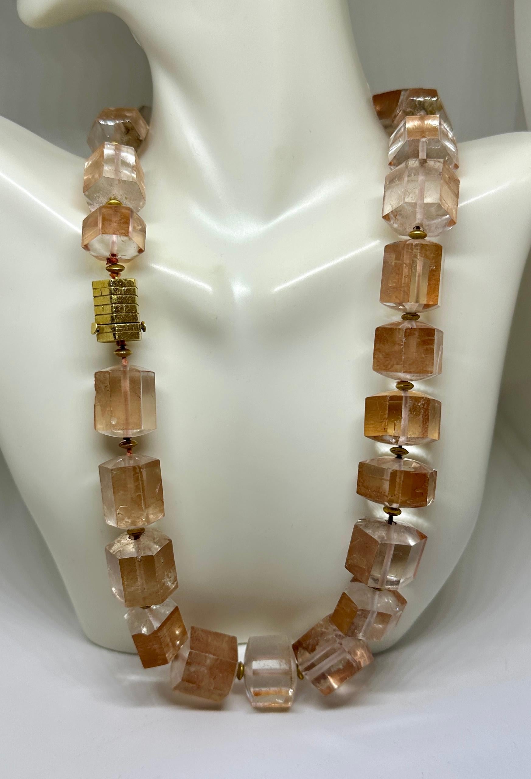 Contemporary Peach Quartz Necklace 14 Karat Gold Monumental Gorgeous 18.5 Inches For Sale