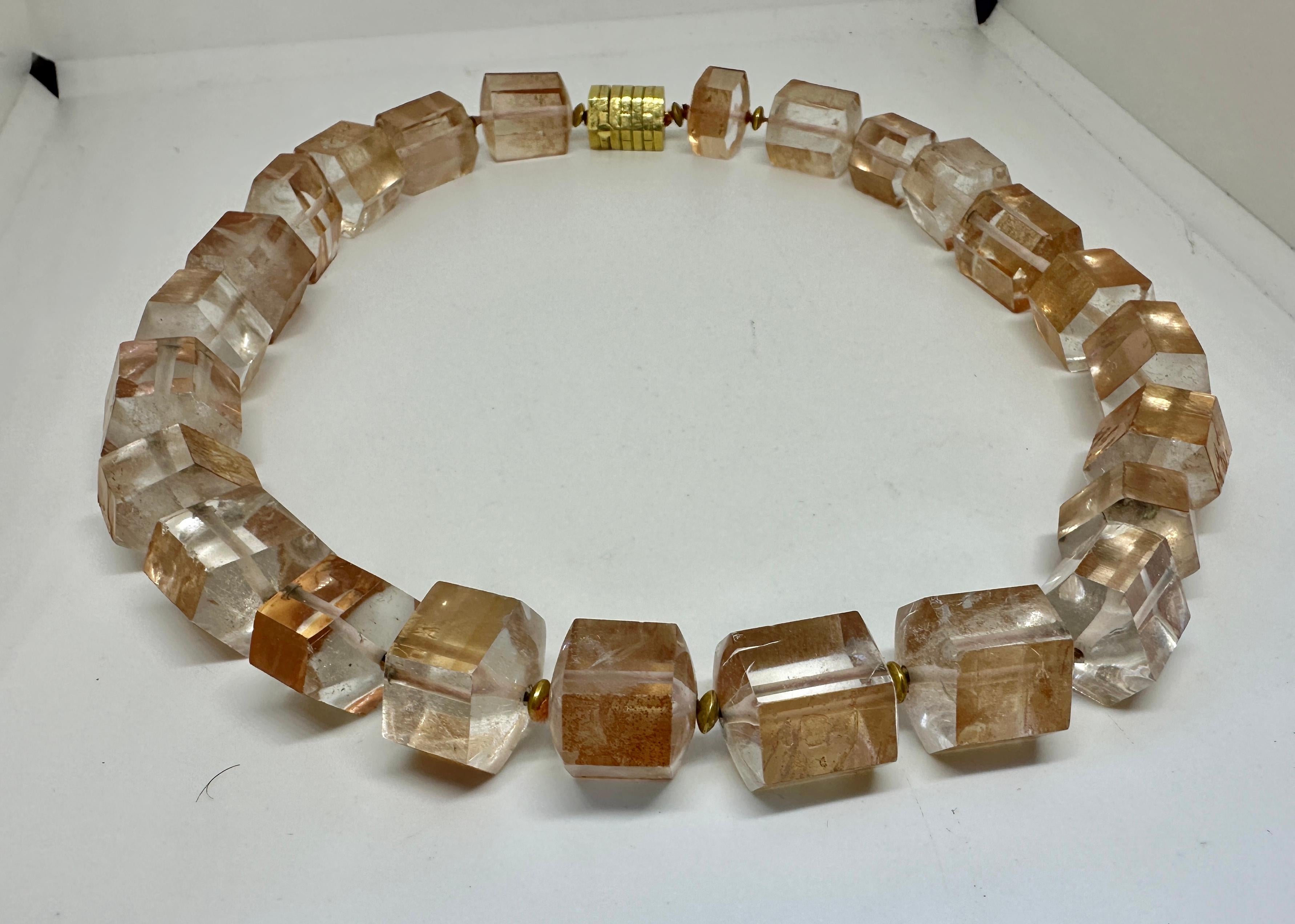 Women's Peach Quartz Necklace 14 Karat Gold Monumental Gorgeous 18.5 Inches For Sale