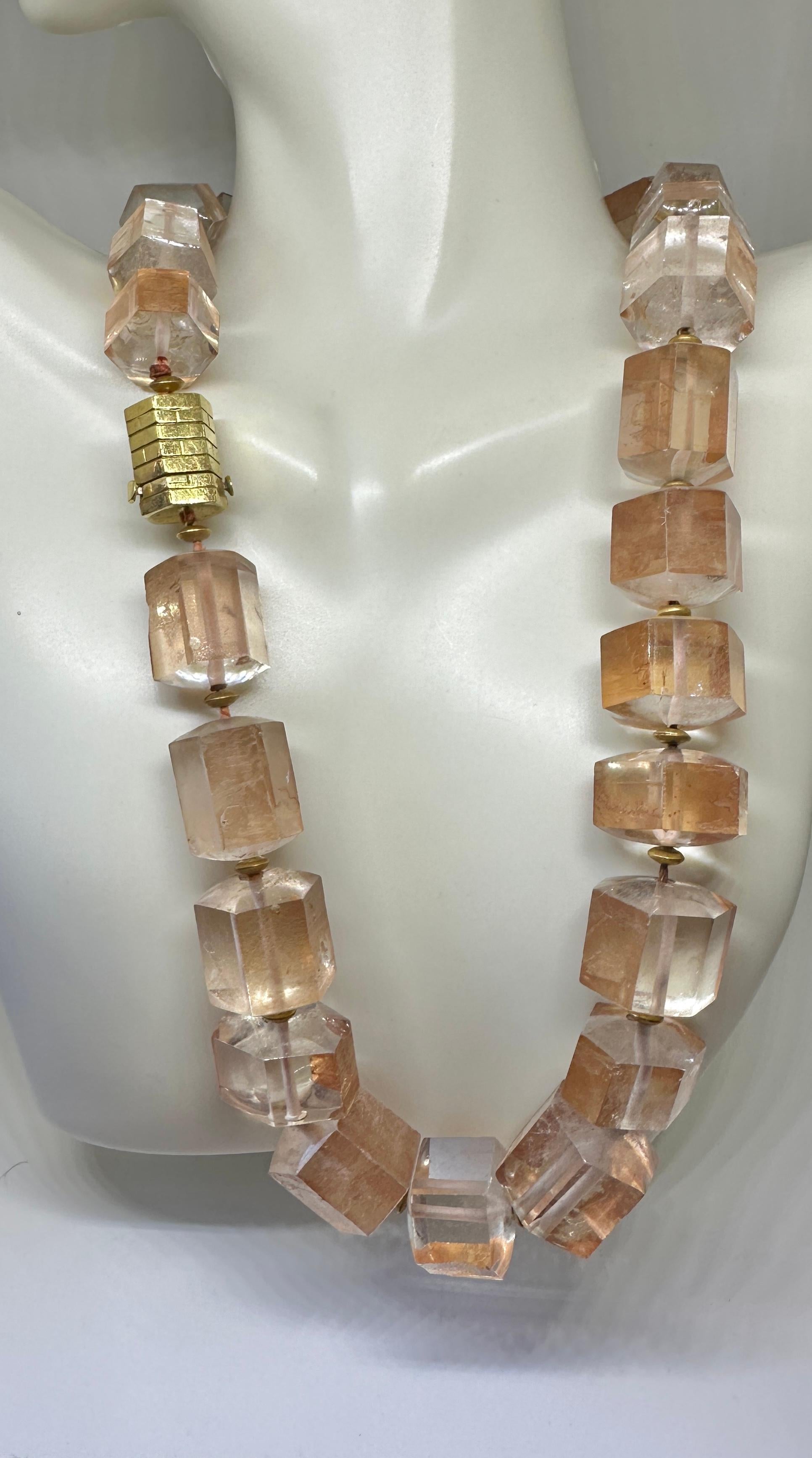 Peach Quartz Necklace 14 Karat Gold Monumental Gorgeous 18.5 Inches For Sale 1