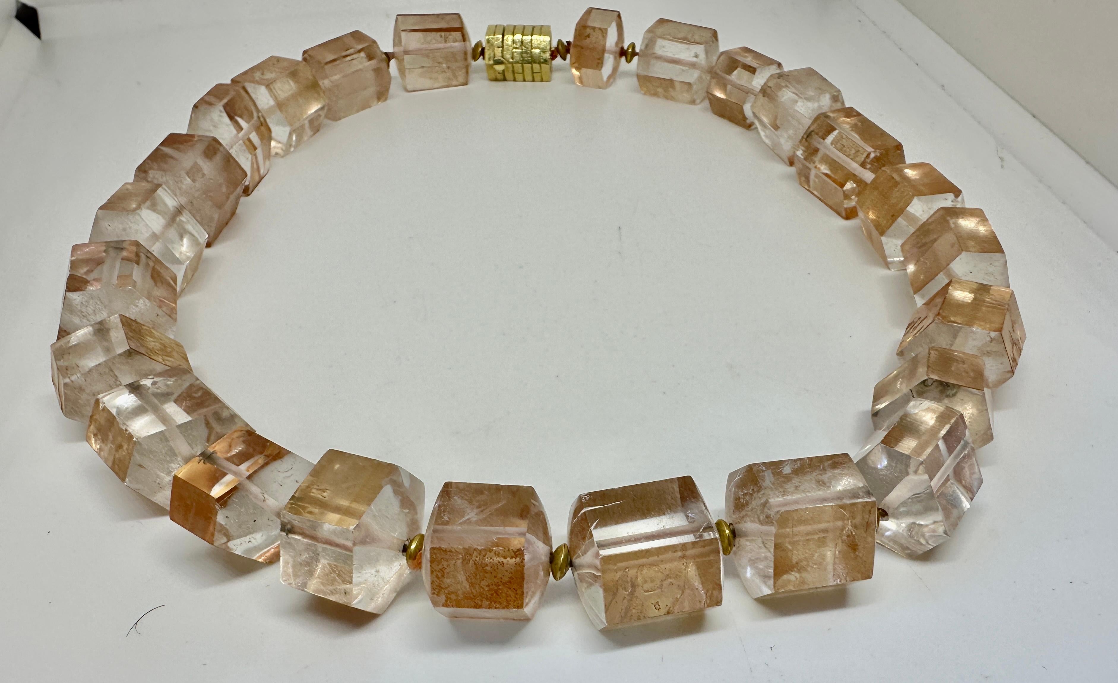 Peach Quartz Necklace 14 Karat Gold Monumental Gorgeous 18.5 Inches For Sale 2
