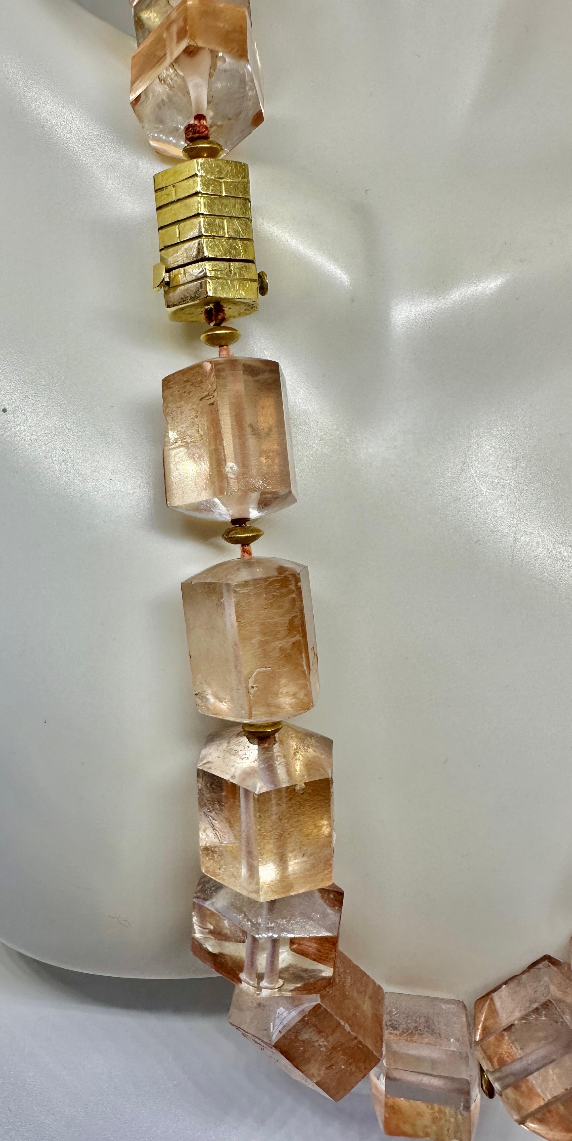 Peach Quartz Necklace 14 Karat Gold Monumental Gorgeous 18.5 Inches For Sale 3