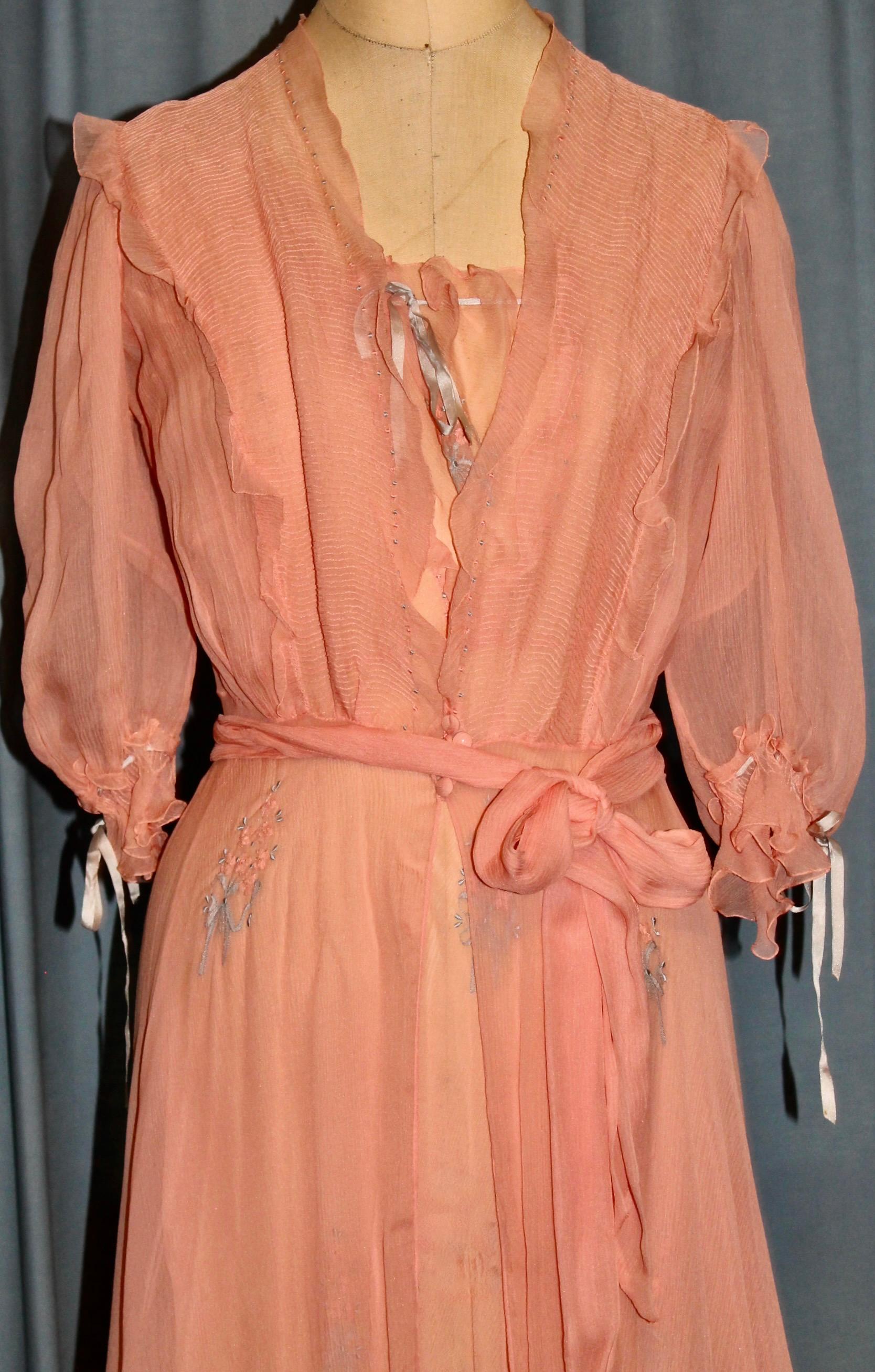 Beige Peach Silk Chiffon Lingerie Ensemble For Sale