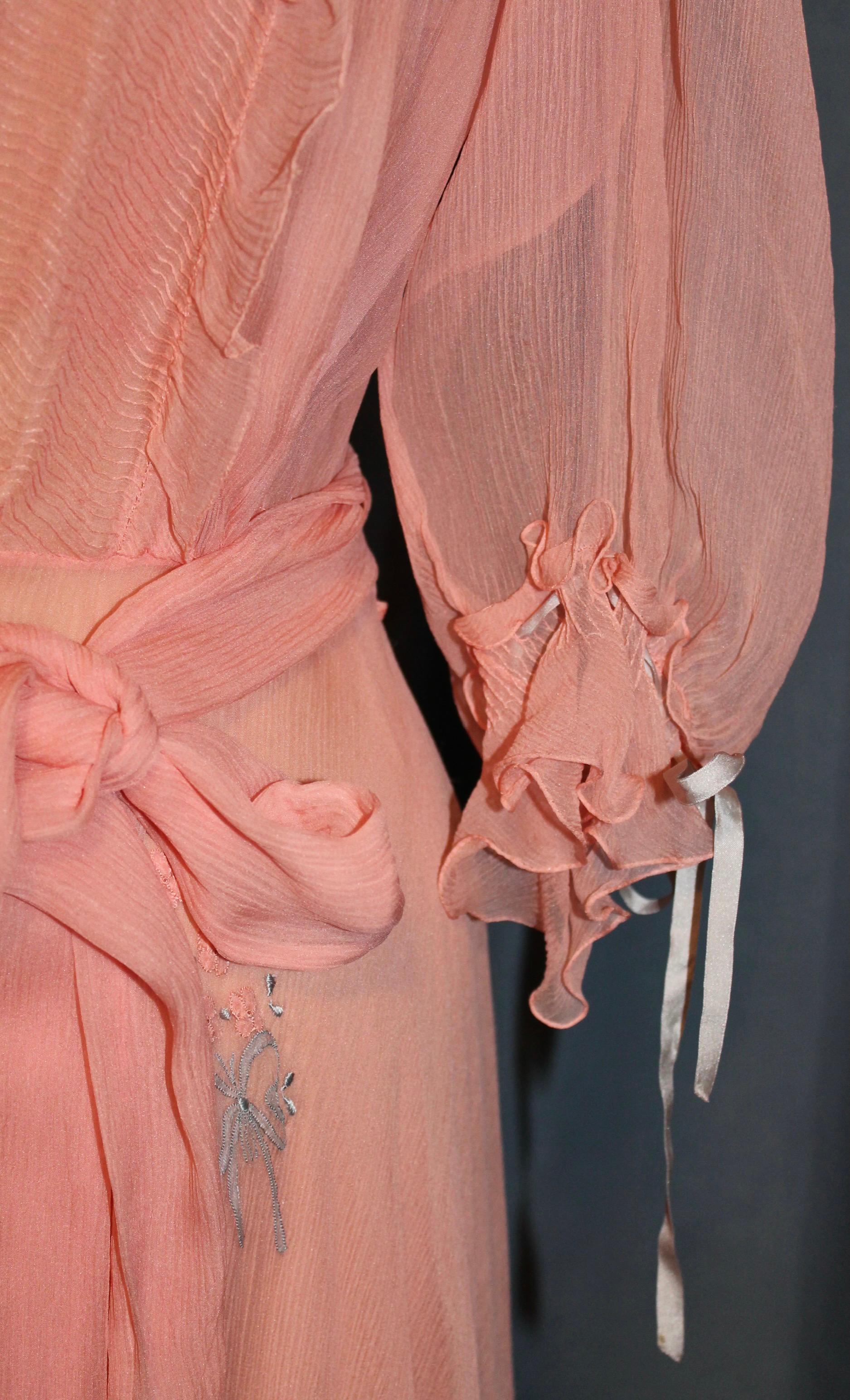 Peach Silk Chiffon Lingerie Ensemble For Sale 2