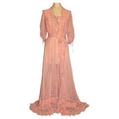 Peach Silk Chiffon Lingerie Ensemble